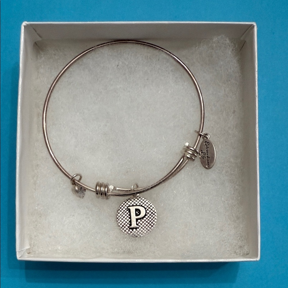 Extraordinary Life Silvertone Charm Bracelet with Initial P